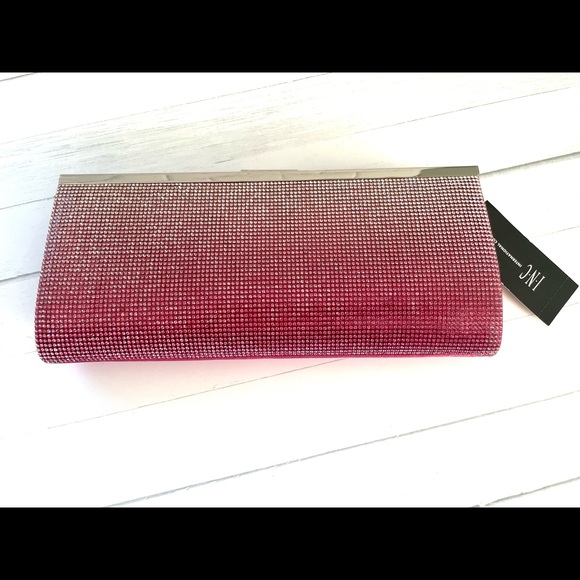 Macy’s INC Pink Silver Hombre Evening Clutch/Shoulder Bag Crystals NWT Great 🎁 - Picture 4 of 4